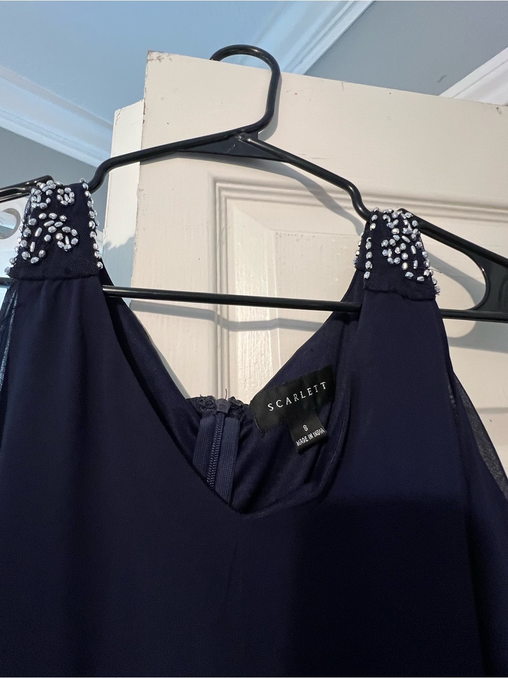 Scarlett Navy Beaded Cold-Shoulder Midi Dress - Picture 4 of 4